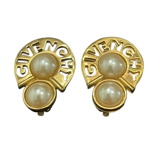 Vintage Givenchy Gold Plated Clip Ons and Faux Pearls Earrings-Preowned - Picture 1 of 6